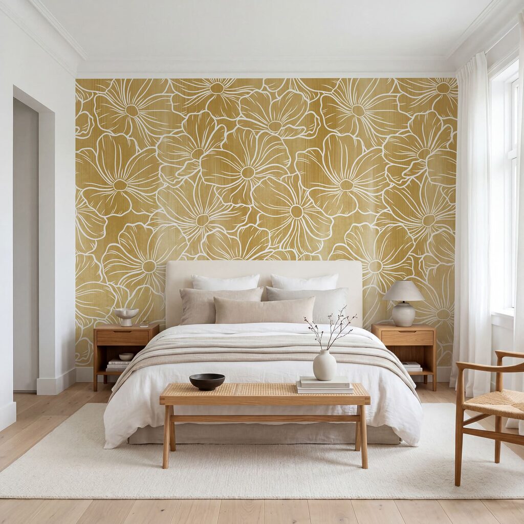 Fleurs blanches au trait dans un intérieur