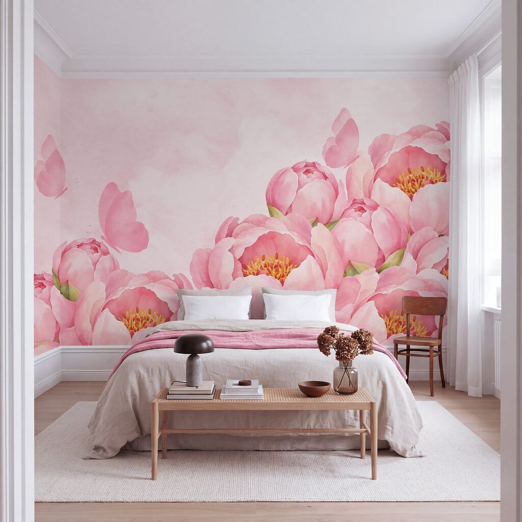 Papillons et bordures fleuries dans un intérieur