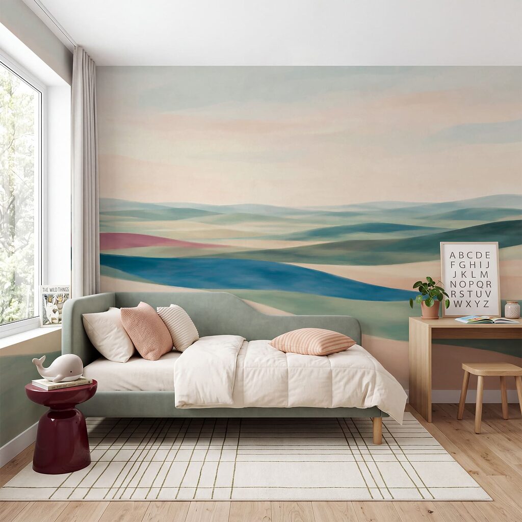 Champs lointains en couleurs dans un intérieur