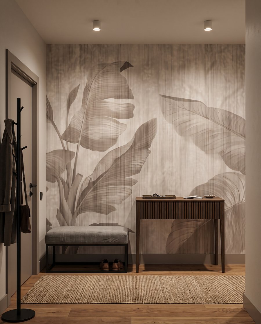 Ombres de feuilles patinées dans un intérieur