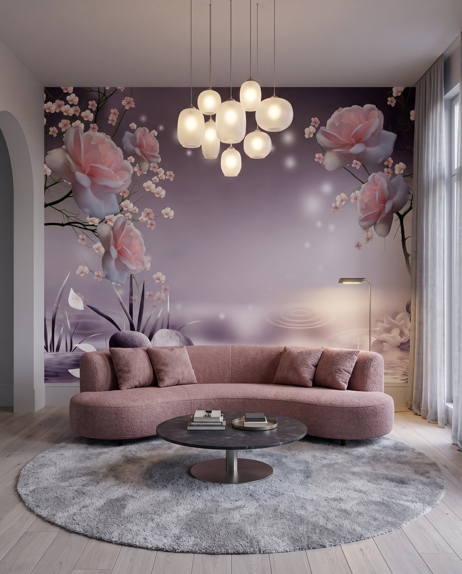 Fleurs roses sur l’eau dans un intérieur