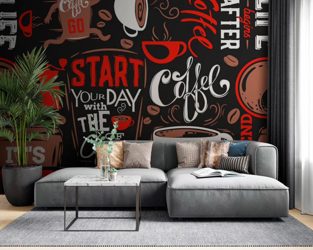 Café en lettres rouges dans un intérieur