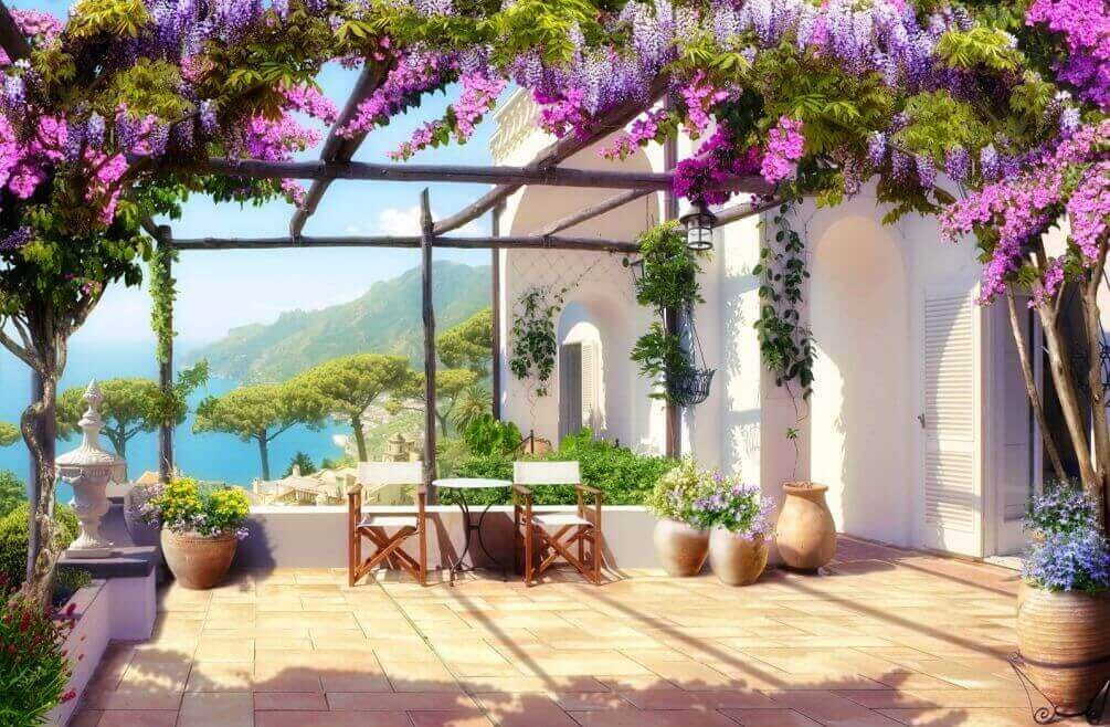 Sous la pergola fleurie — motif complet
