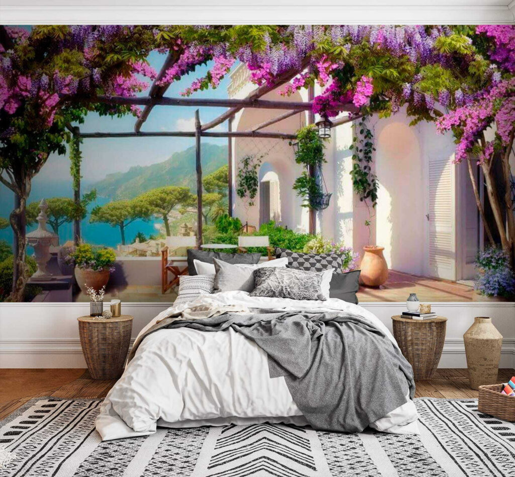 Sous la pergola fleurie dans un intérieur
