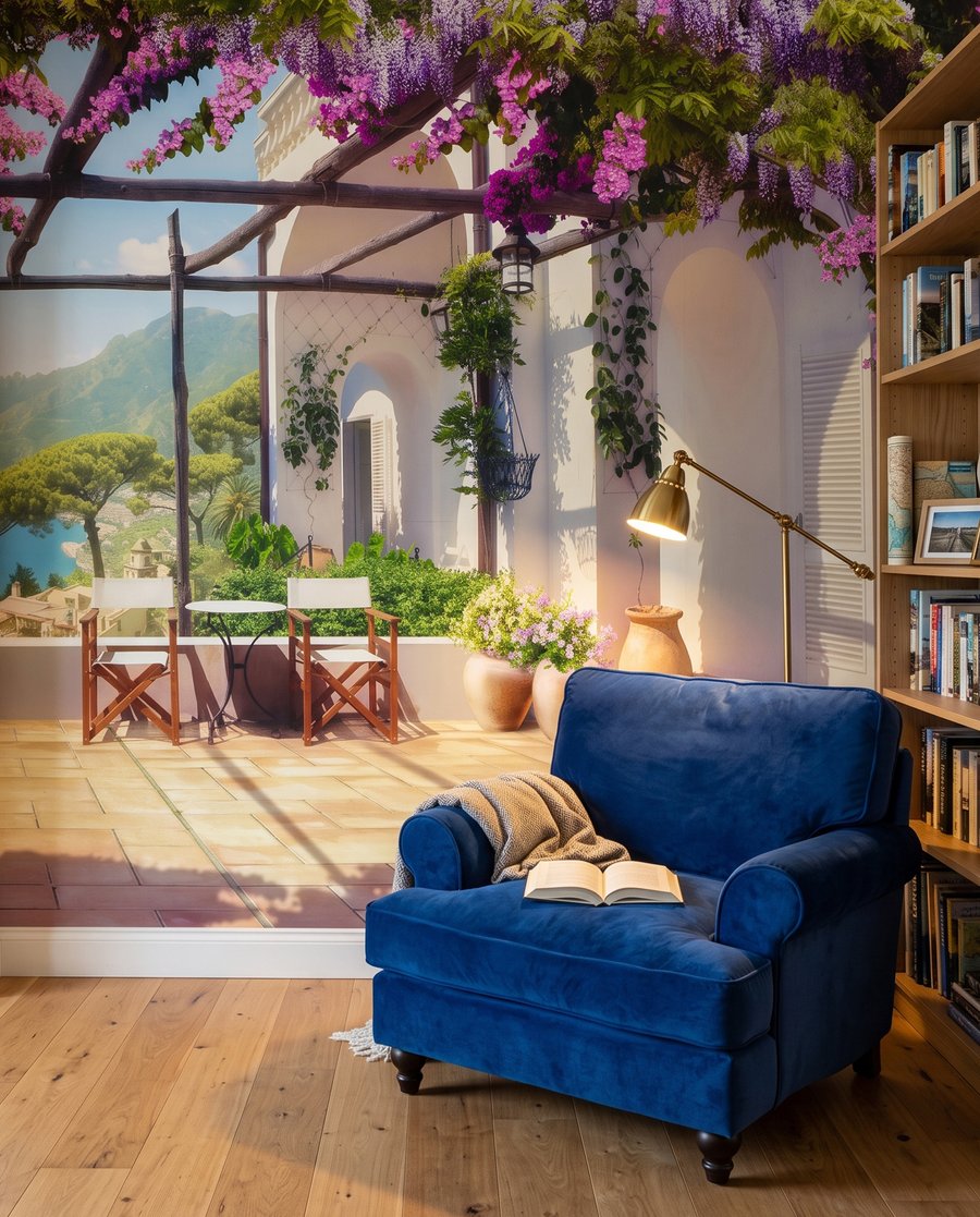 Sous la pergola fleurie dans un intérieur