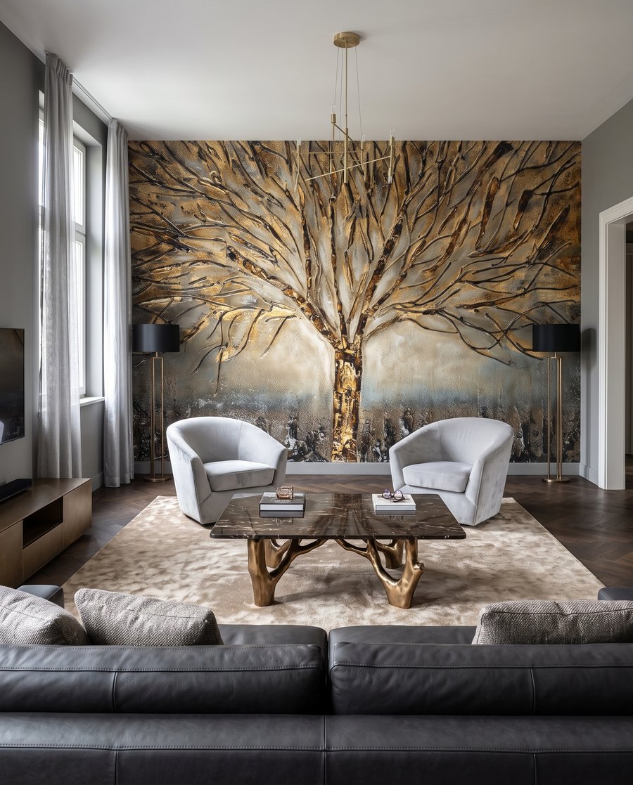 Arbre aux contours dorés dans un intérieur