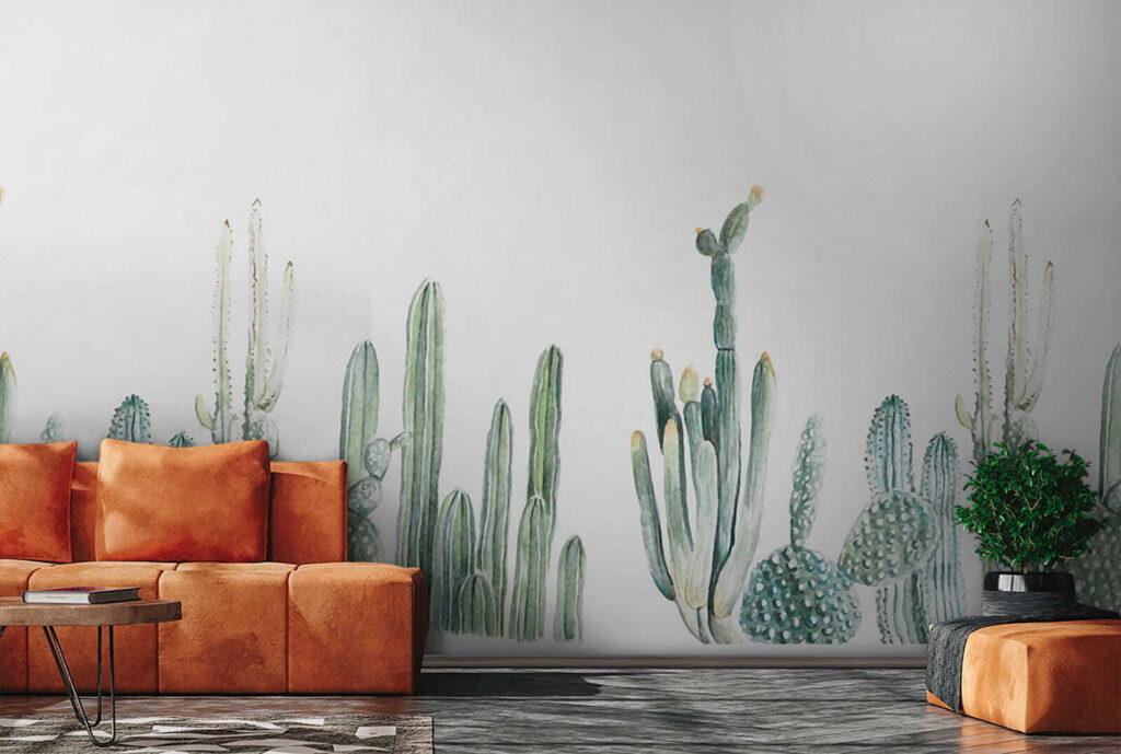 Cactus à l’aquarelle dans un intérieur