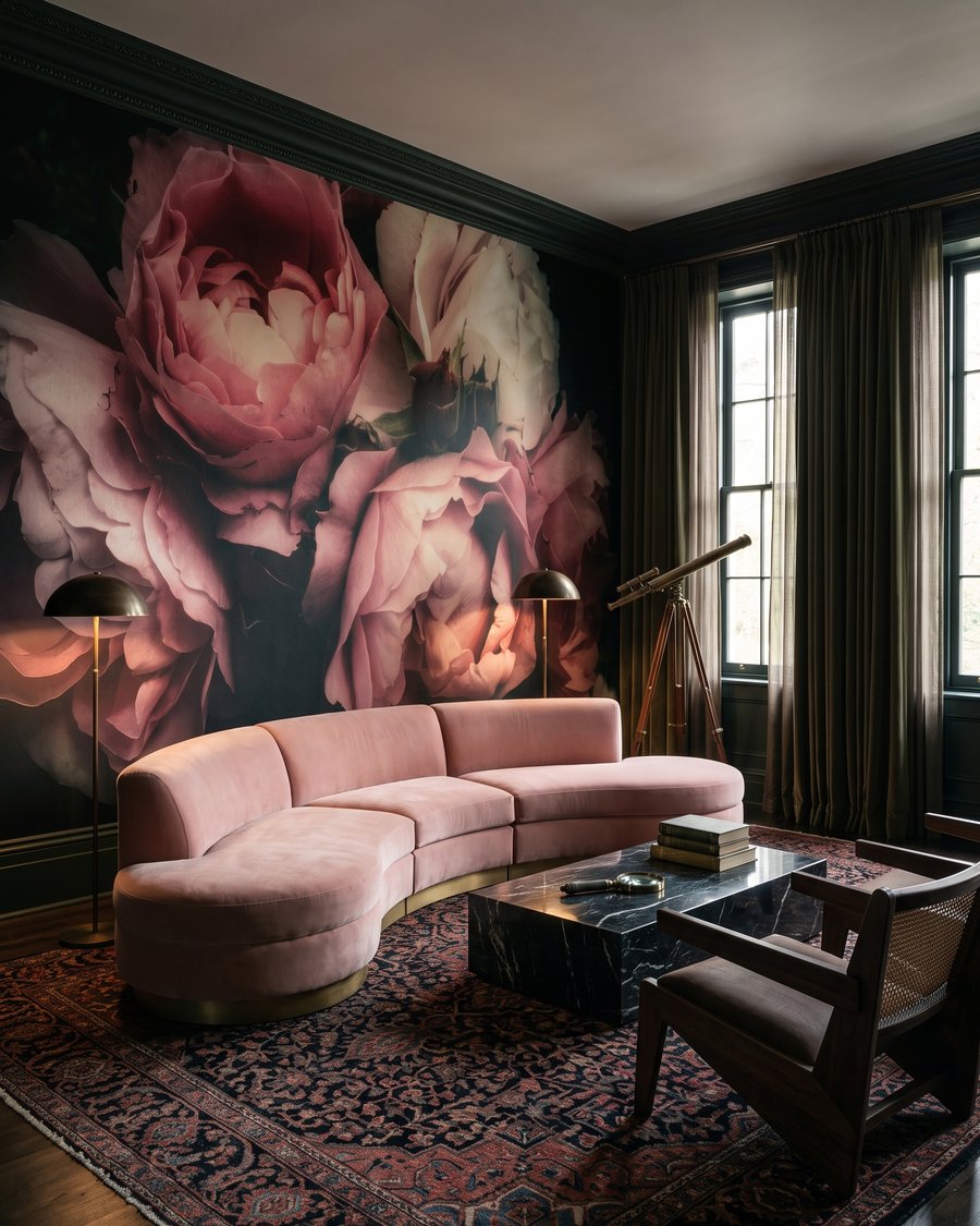 Pivoines vieux rose dans un intérieur