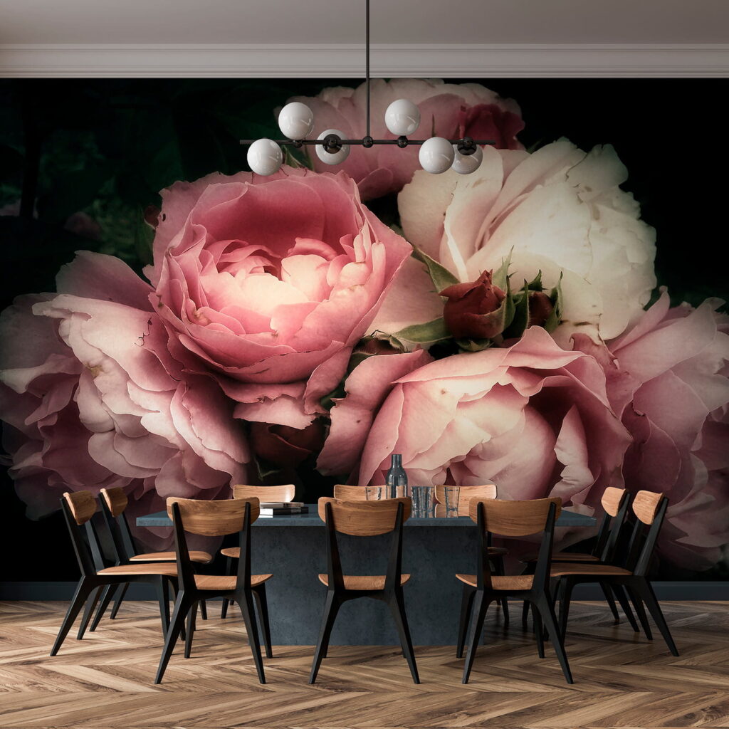 Pivoines vieux rose dans un intérieur