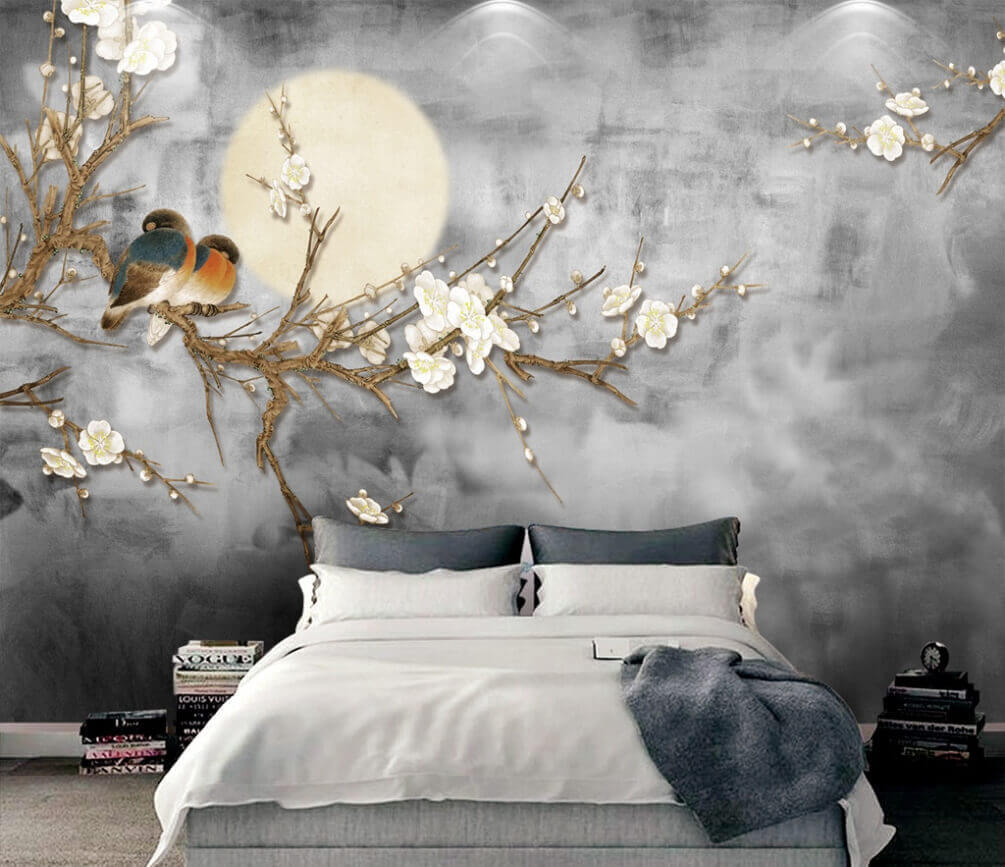 Oiseaux sous la lune dans un intérieur