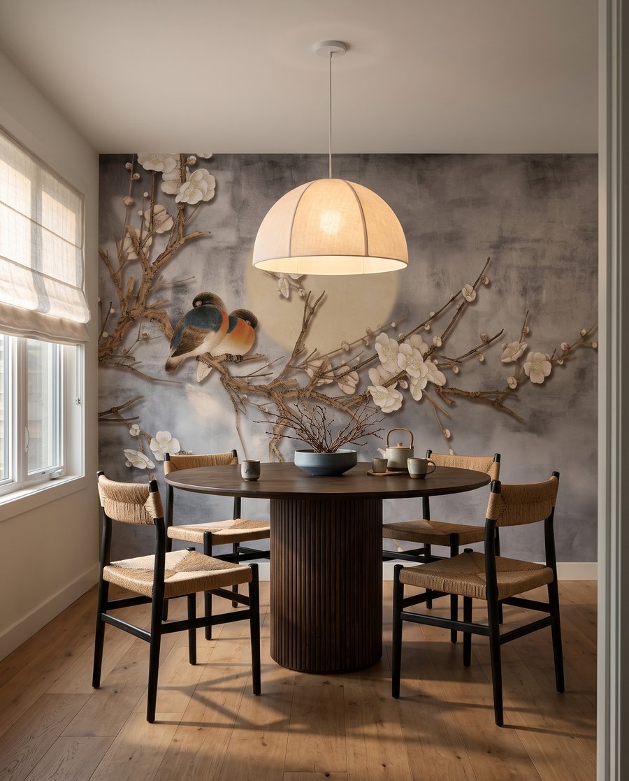Oiseaux sous la lune dans un intérieur