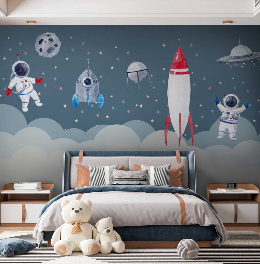 Petits astronautes dans un intérieur