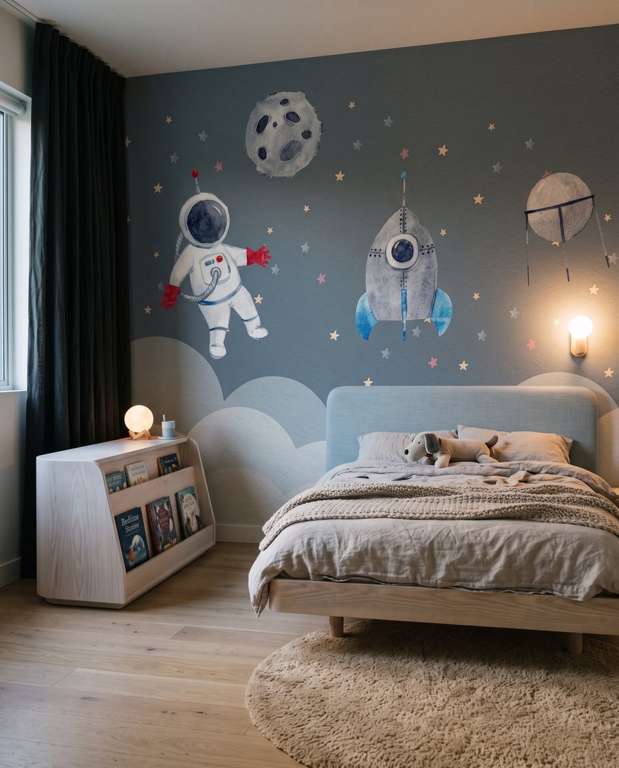 Petits astronautes dans un intérieur