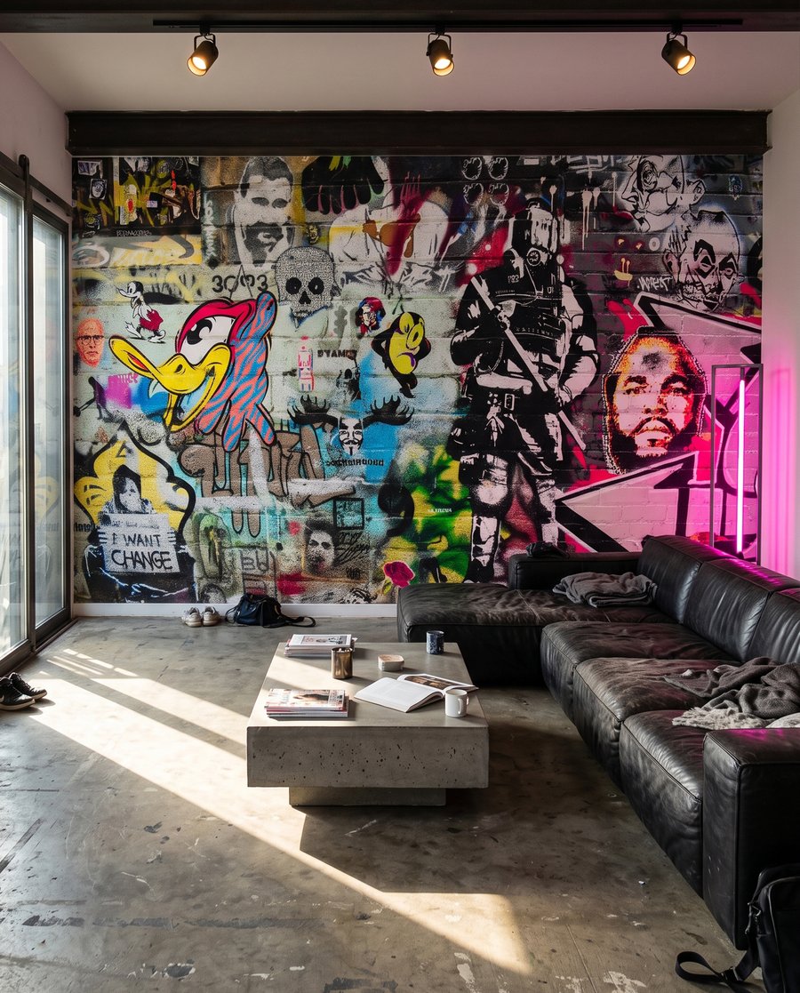 Collage urbain dans un intérieur