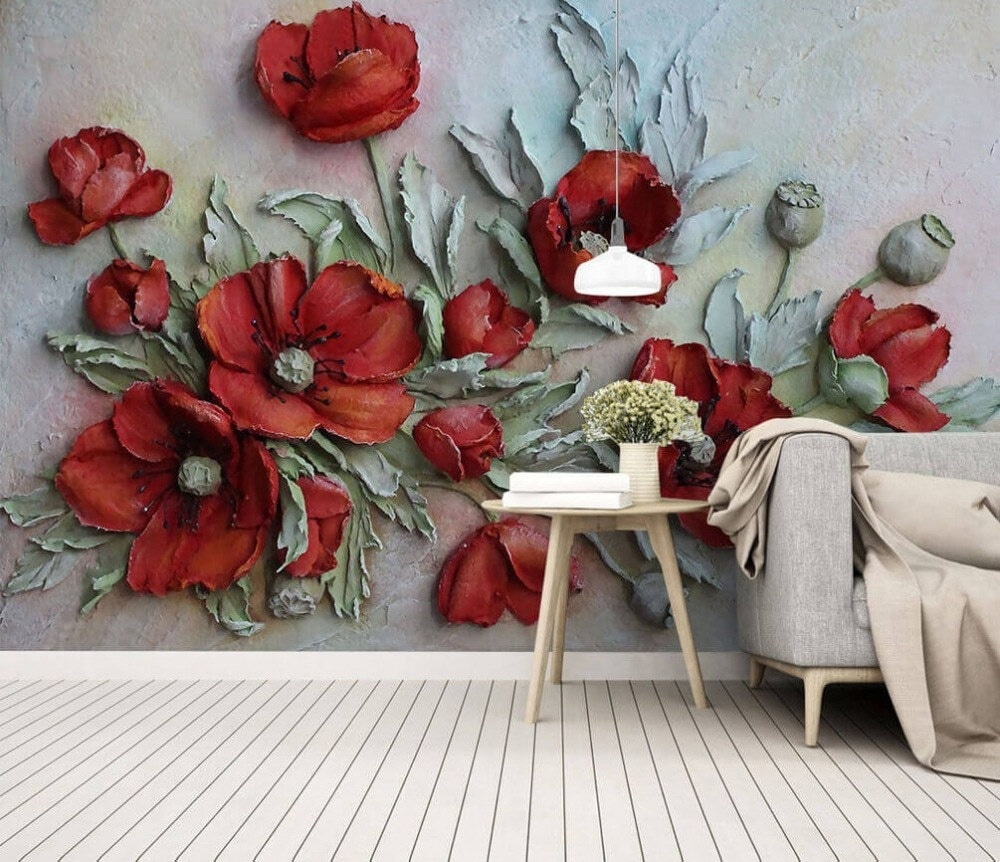 Coquelicots rouges peints dans un intérieur