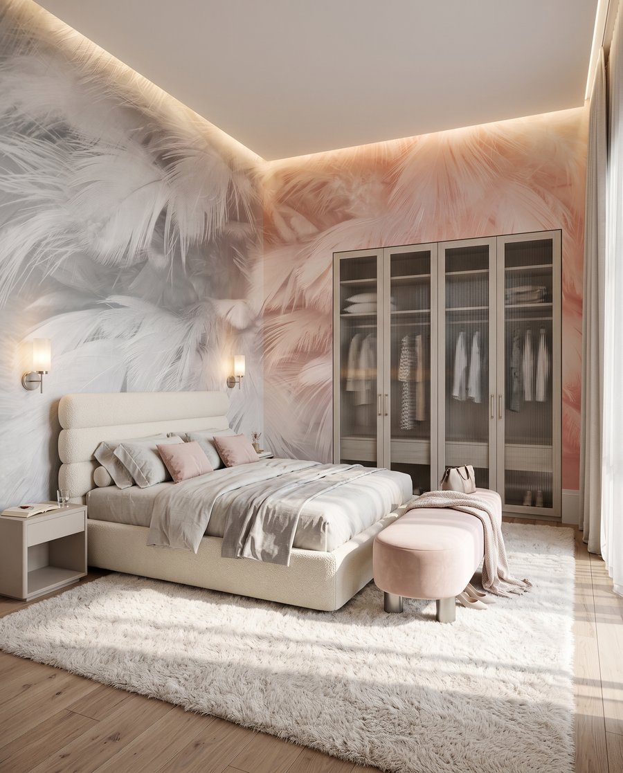 Plumes d’un rose vaporeux dans un intérieur