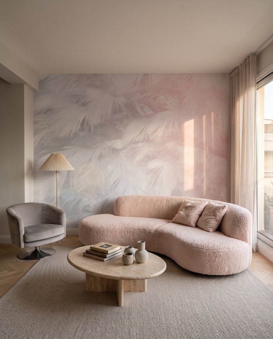 Plumes d’un rose vaporeux dans un intérieur