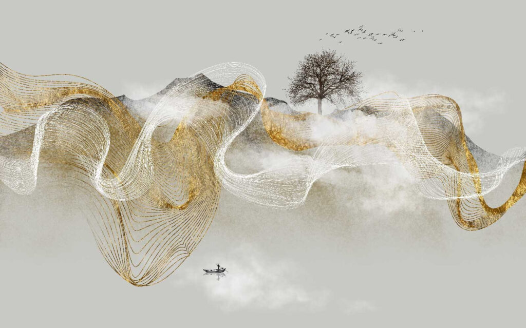 Arbre et nuages — motif complet
