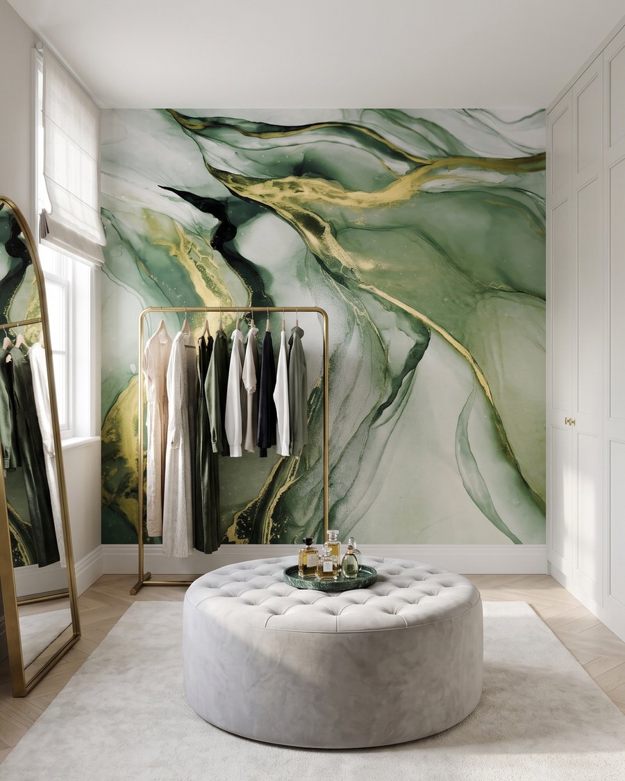 Couleur fluide veinée d’or dans un intérieur