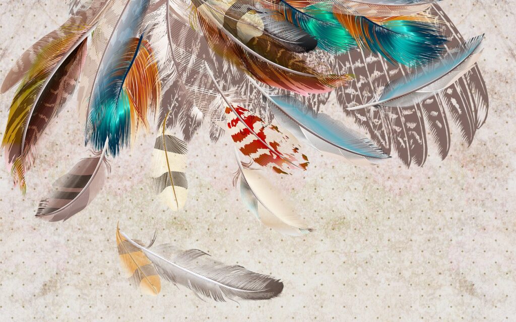Plumes colorées — motif complet