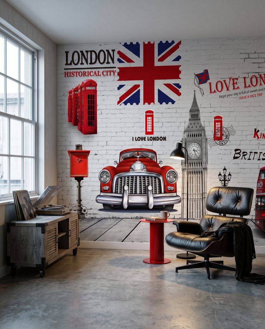 Londres en touches rouges dans un intérieur
