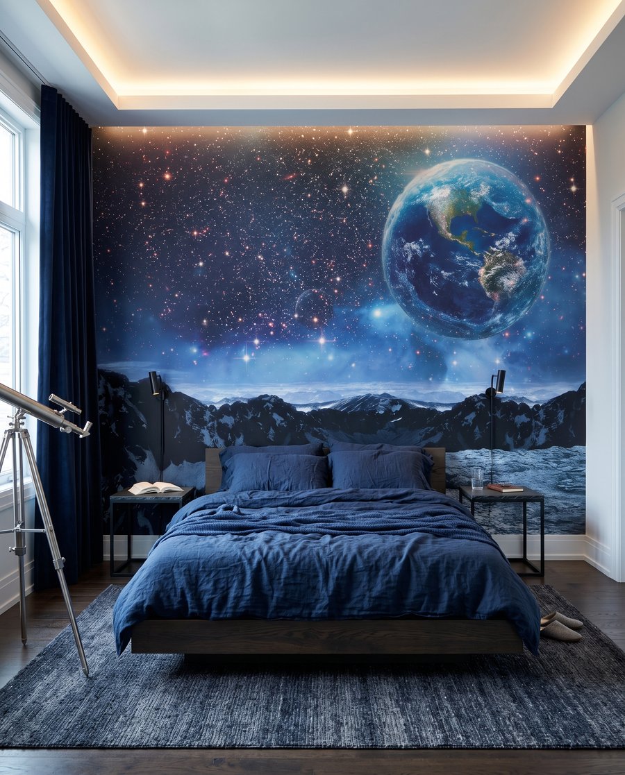 Terre et montagnes lunaires dans un intérieur
