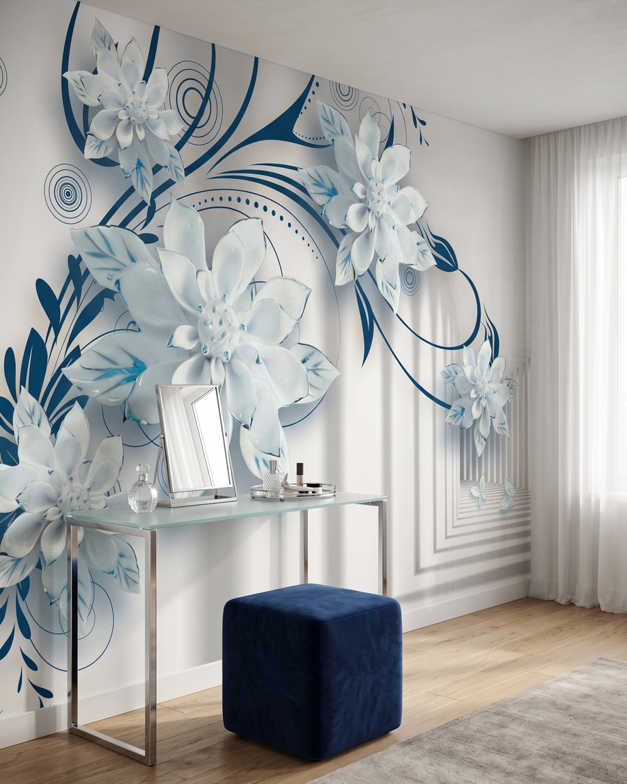 Fleurs et couloirs profonds dans un intérieur