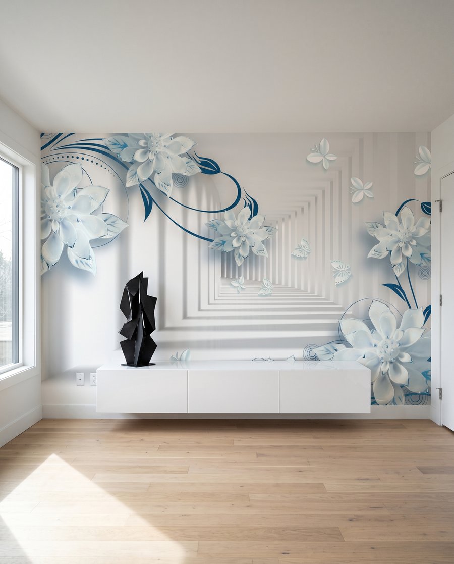 Fleurs et couloirs profonds dans un intérieur