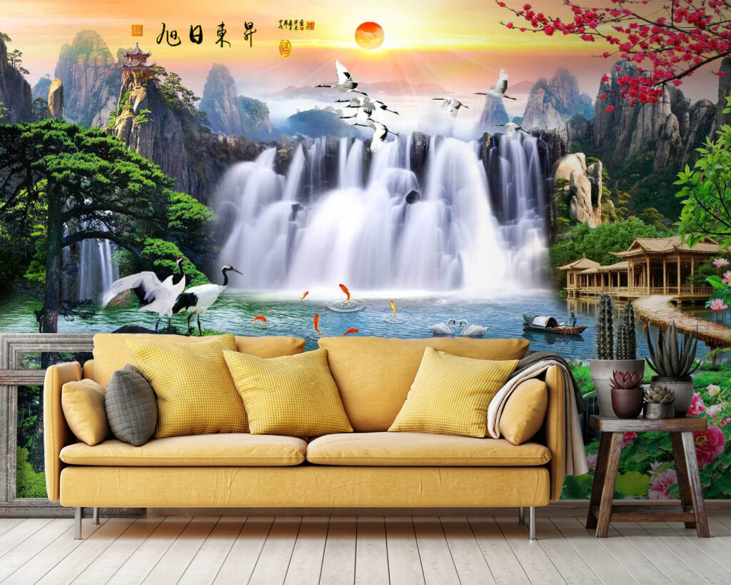 Cascades et arbres fleuris — intérieur 3