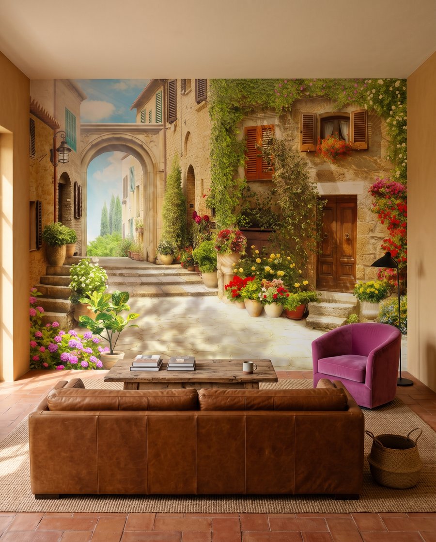 Cour ensoleillée dans un intérieur
