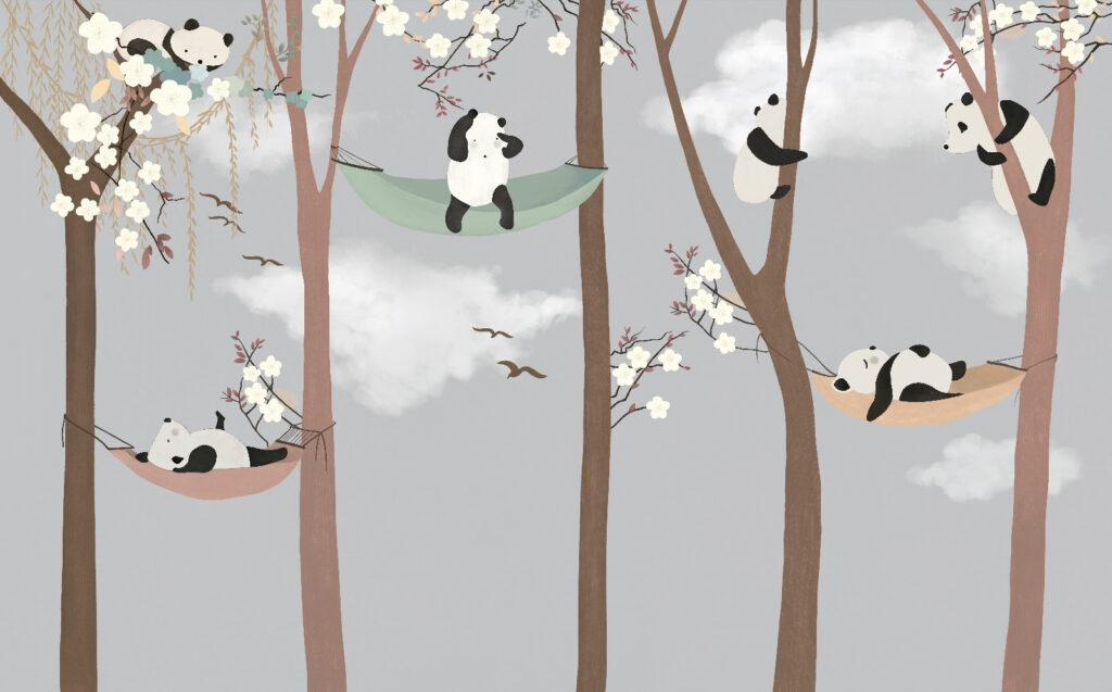 Pandas dans les arbres — motif complet