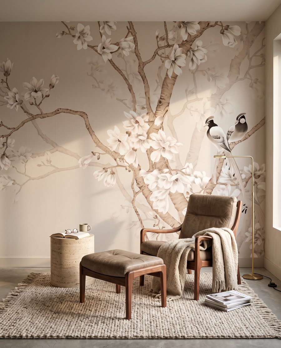 Longue branche en fleurs dans un intérieur