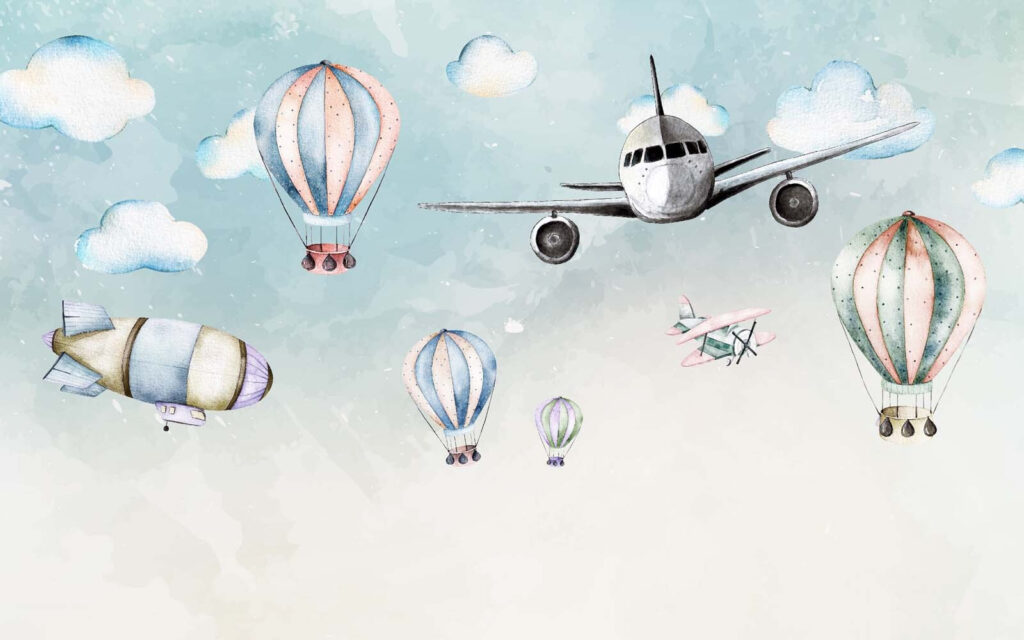 Montgolfières et avions — motif complet