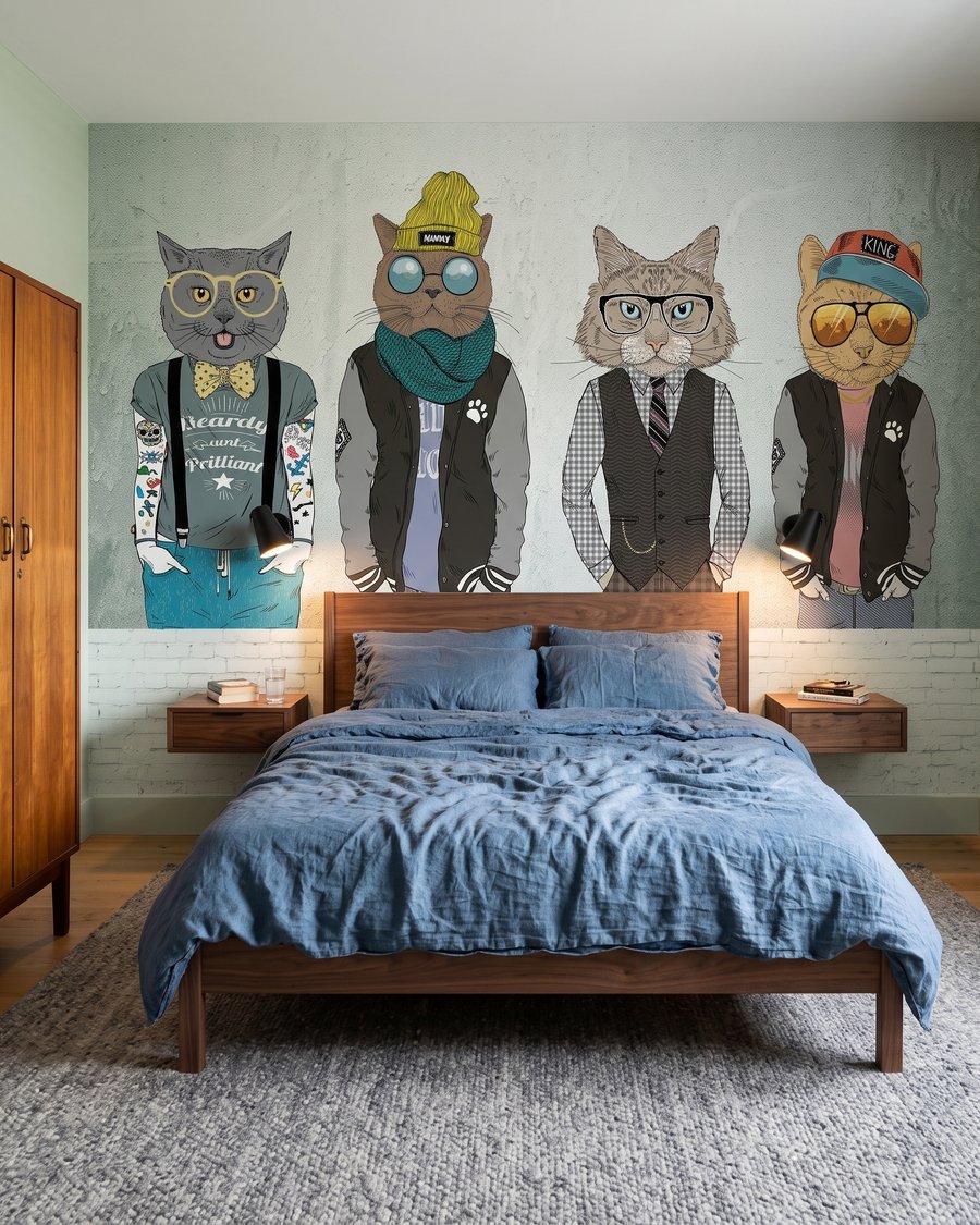 Amis animaux à chapeau dans un intérieur