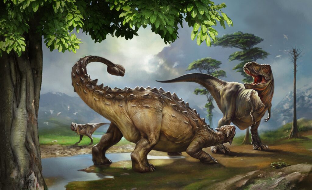 Dinosaures près d’une rivière — motif complet