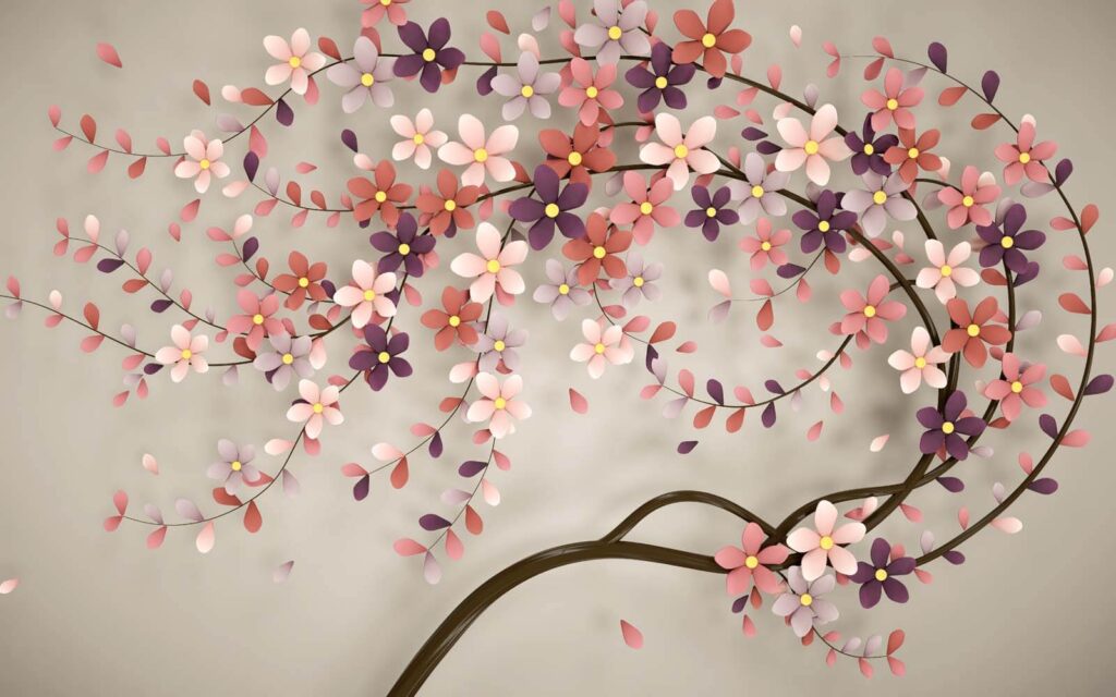 Rameaux courbes en fleurs — motif complet