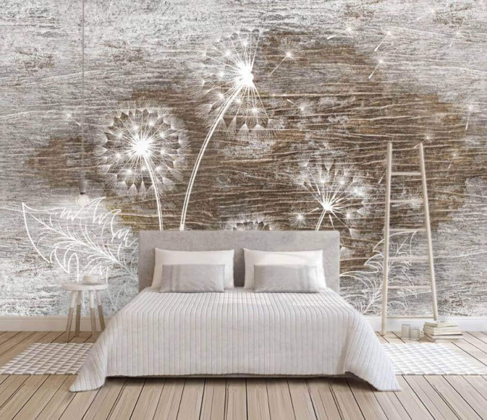 Pissenlits blancs sur bois — intérieur 1
