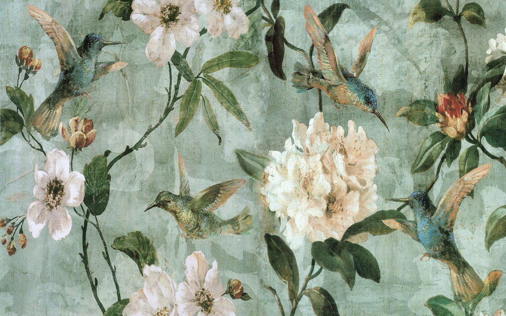 Fleurs et branches enlacées — motif complet