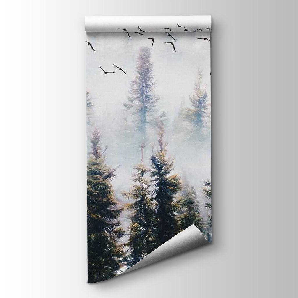 Oiseaux sur pins brumeux — vue du produit