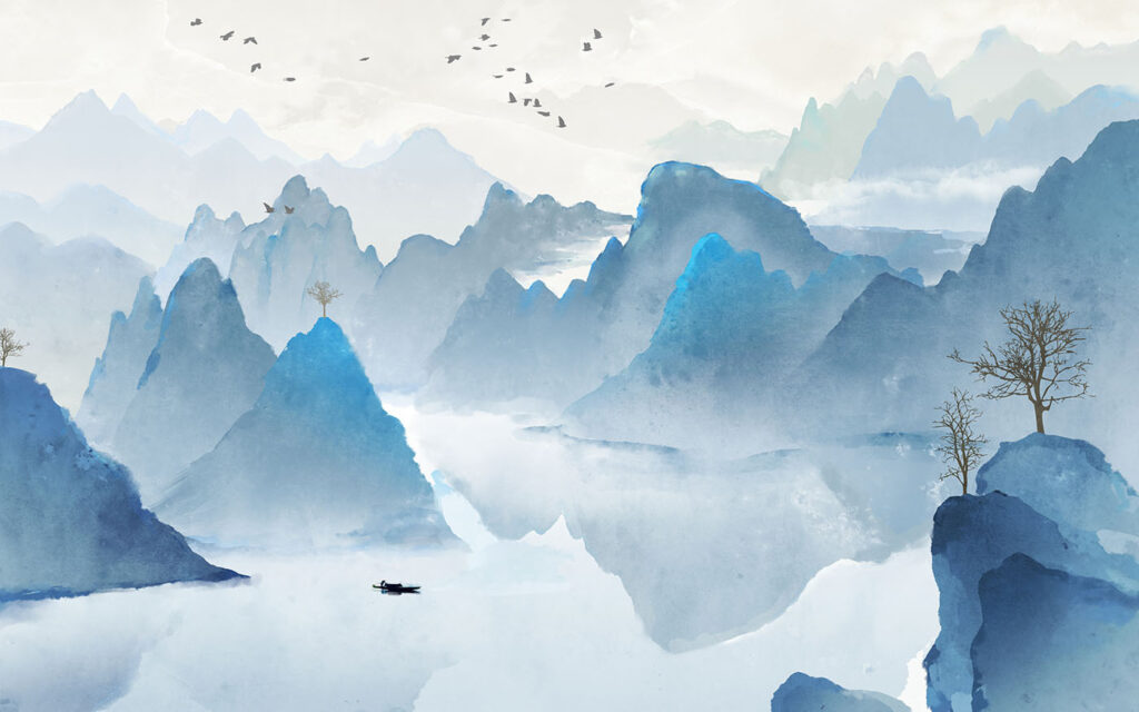 Lac tranquille aux oiseaux — motif complet