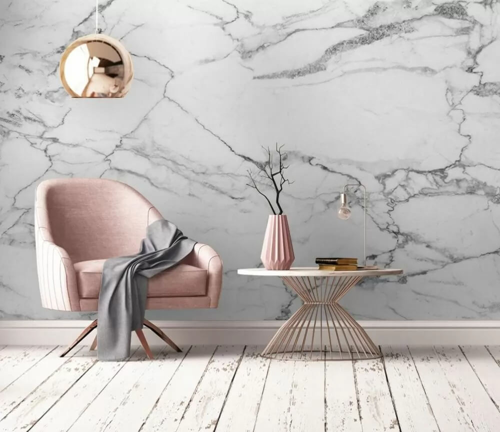 Marbre blanc, veines sombres — intérieur 1