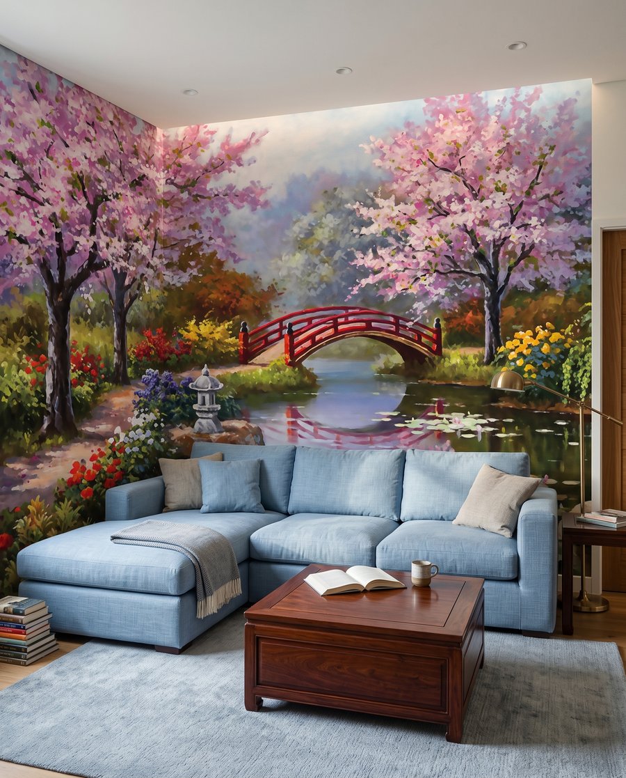 Pont rouge fleuri dans un intérieur