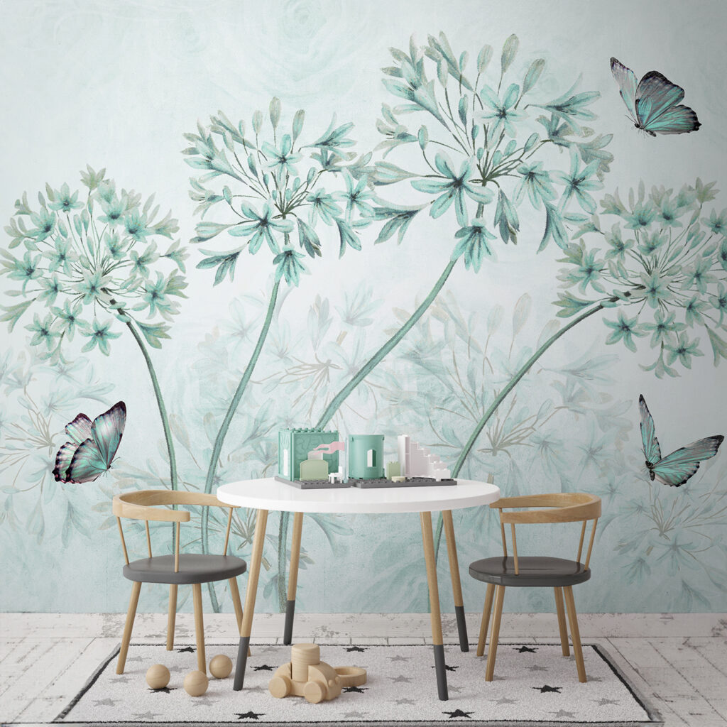 Papillons et ombelles dans un intérieur