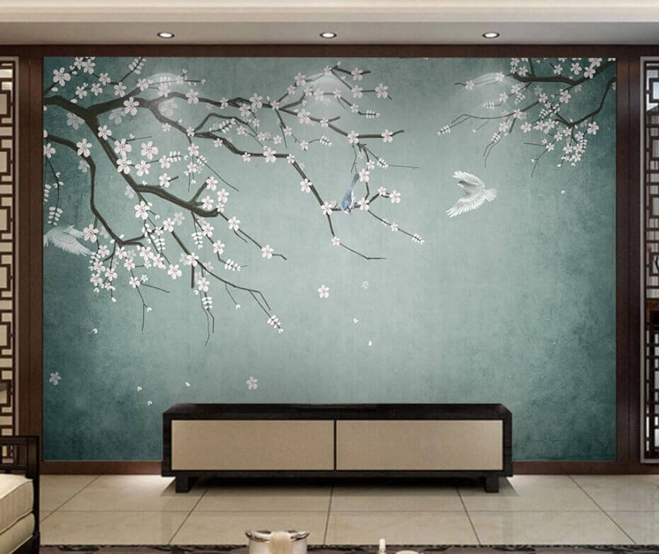 Oiseaux et branche fleurie — intérieur 1