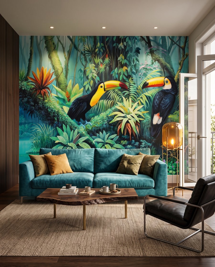 Toucans des tropiques dans un intérieur