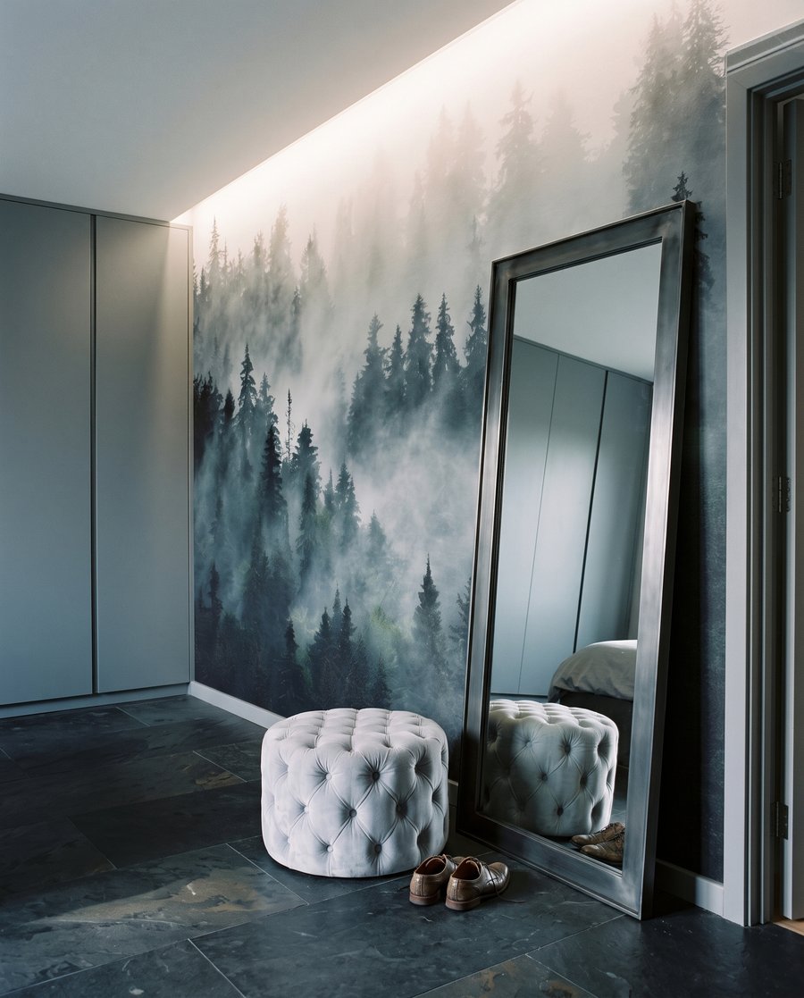 Conifères dans le brouillard dans un intérieur