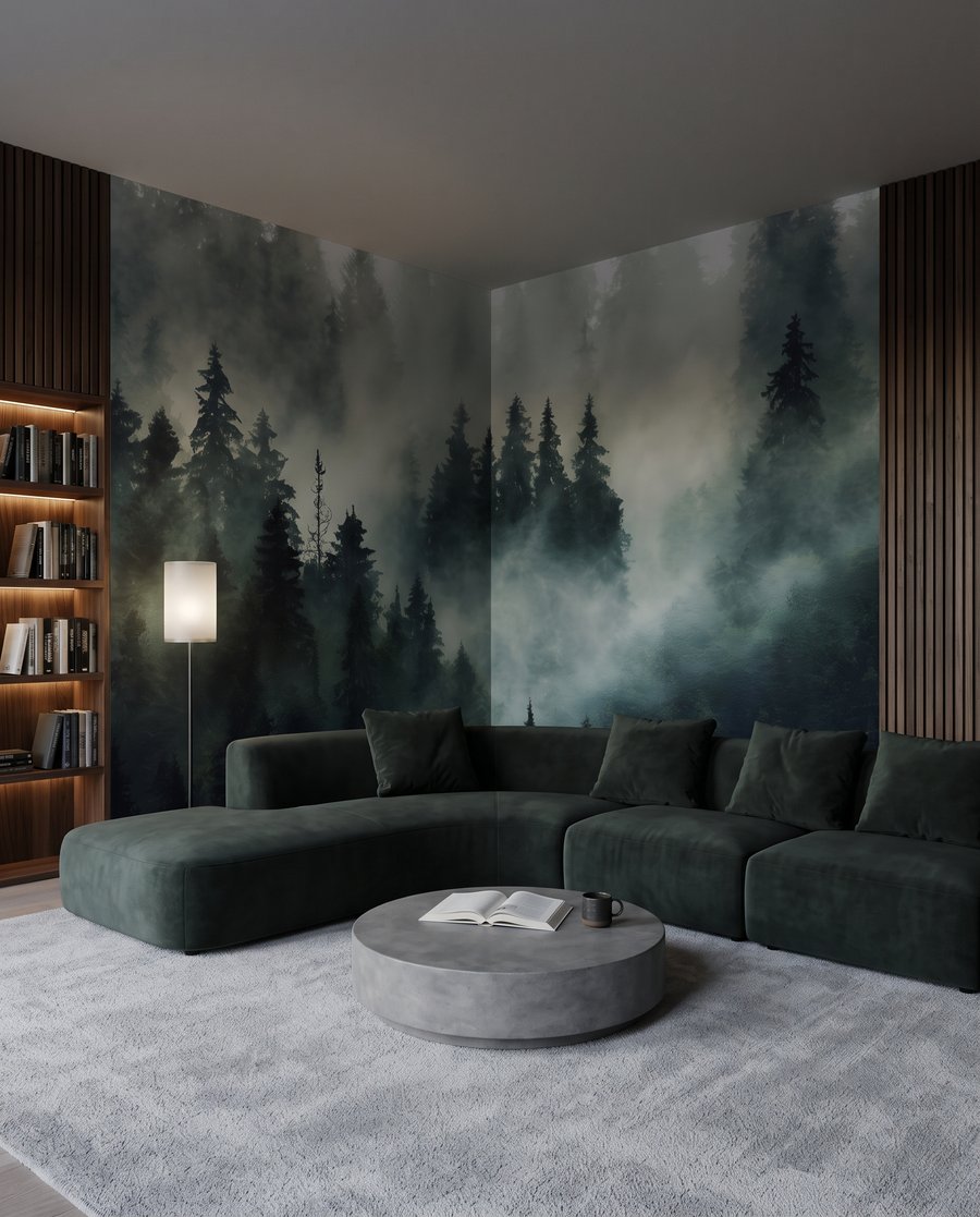 Conifères dans le brouillard dans un intérieur