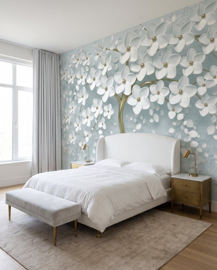 Fleurs blanches, tronc doré — intérieur 2