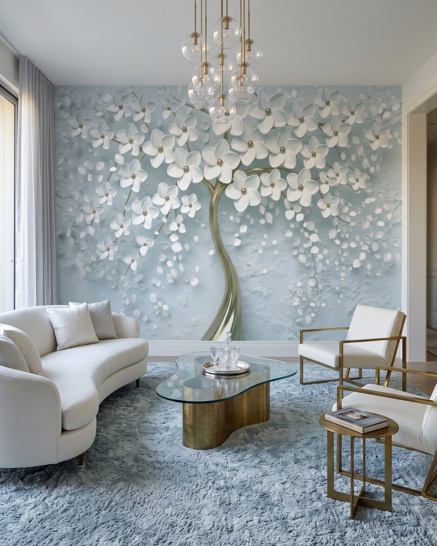 Fleurs blanches, tronc doré — intérieur 1