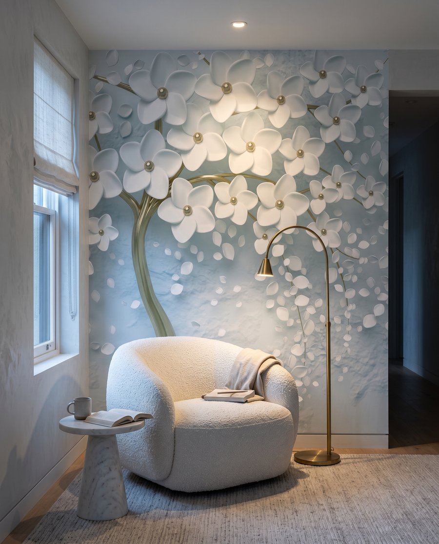 Fleurs blanches, tronc doré — intérieur 3